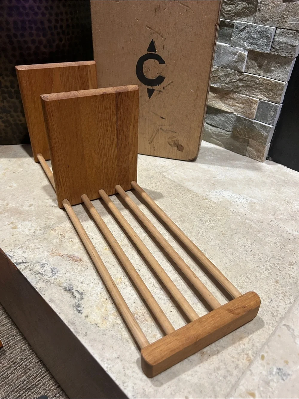 vintage MCM adjustable wooden sliding book stand